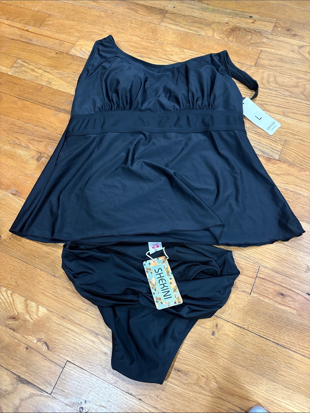 Women's Black Tankini Swim Set NWT size L top and size M bottoms